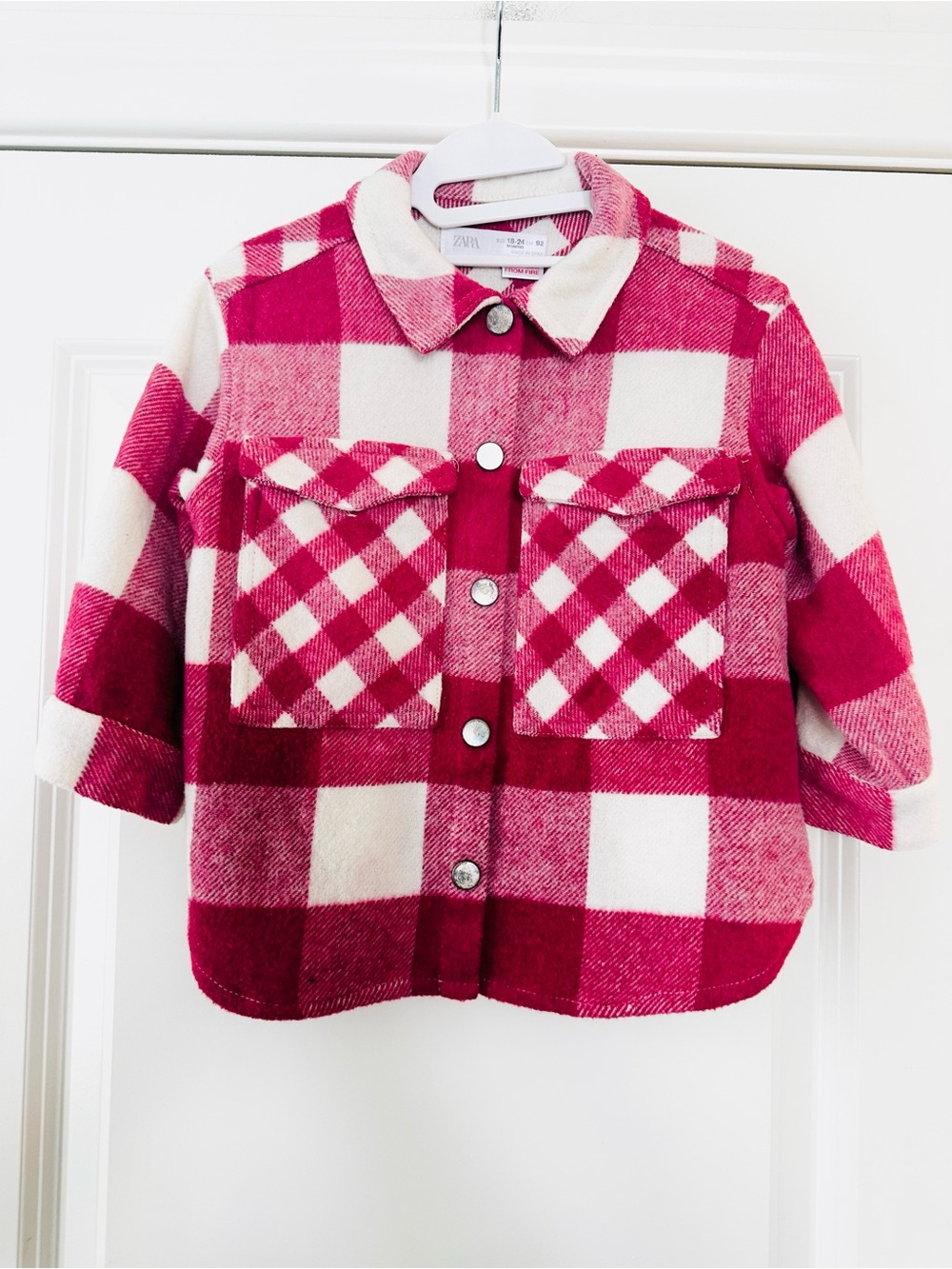 Zara Toddler Hot Pink White Plaid Button Front Jacket Girls